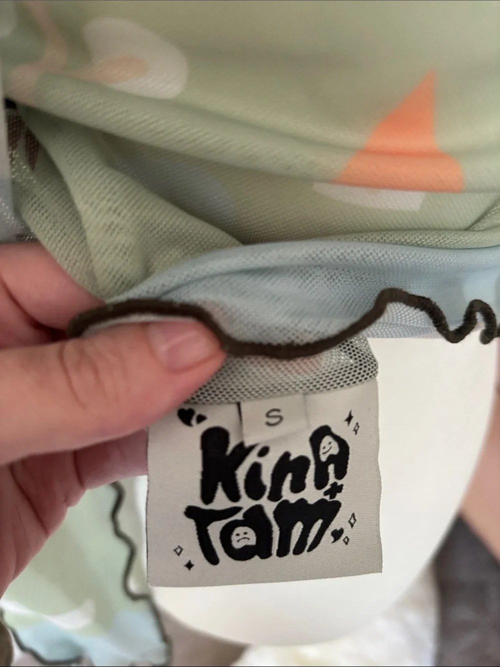 Small Kina and Tam landscape mesh top Sheer Farm Print  - Light Blue/Green - Picture 5 of 7